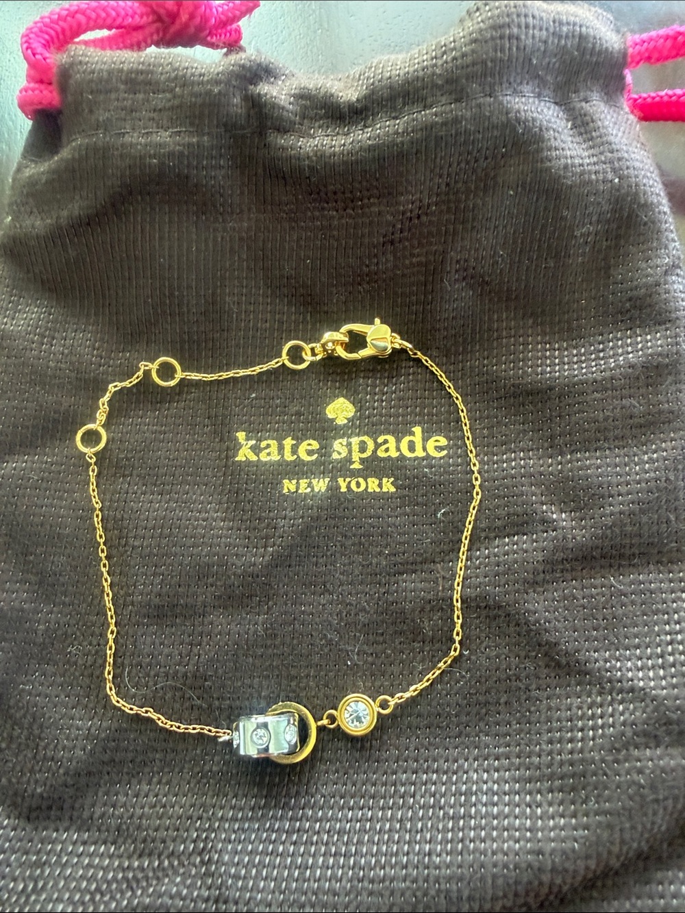 kate spade Adjustable Gold Chain Bracelet with Clear Crystal Accents